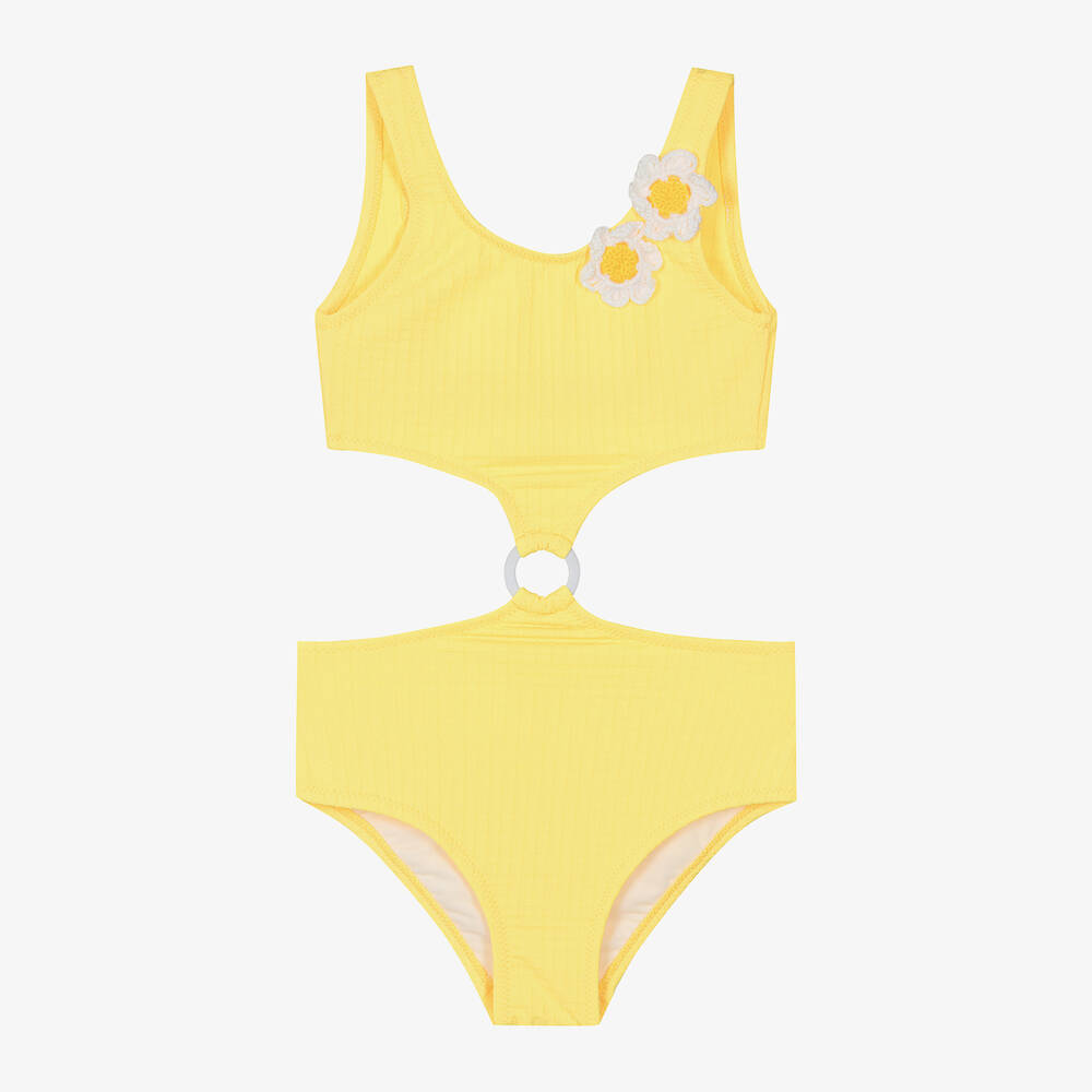 Nessi Byrd - مايّو لون أصفر مزين بورود كروشيه للبنات (UV50) | Childrensalon