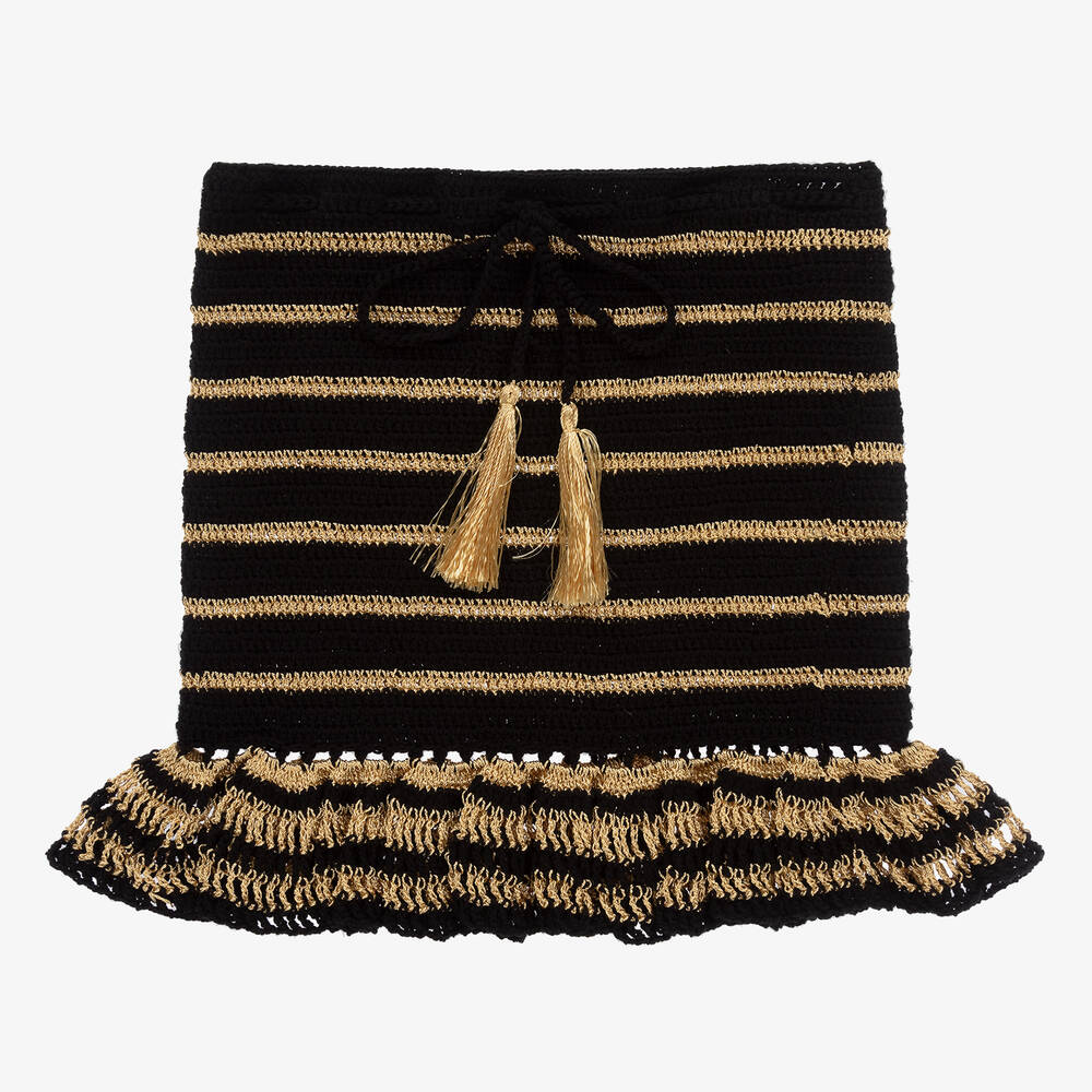 Nessi Byrd - Teen Girls Black & Gold Crochet Beach Skirt | Childrensalon