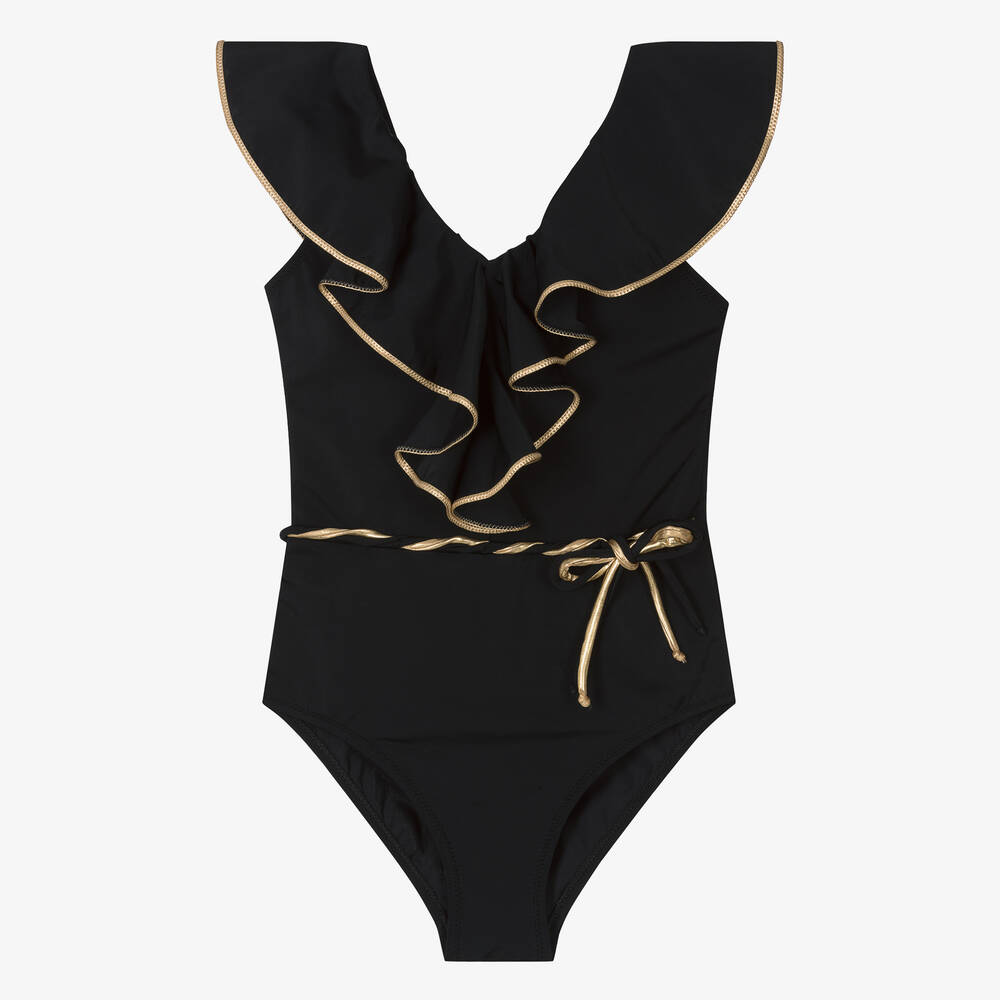 Nessi Byrd - Teen Girls Black Ruffle Swimsuit (UV50) | Childrensalon