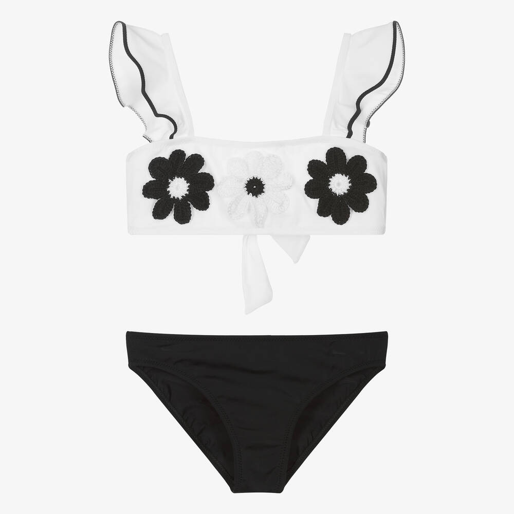 Nessi Byrd - Teen Girls Black & White Flower Bikini (UV50) | Childrensalon