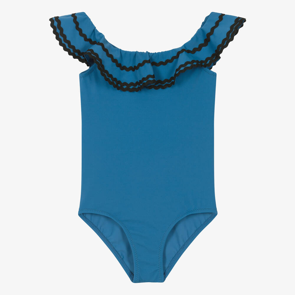 Nessi Byrd - Teen Girls Blue Ruffle Swimsuit (UPF50) | Childrensalon