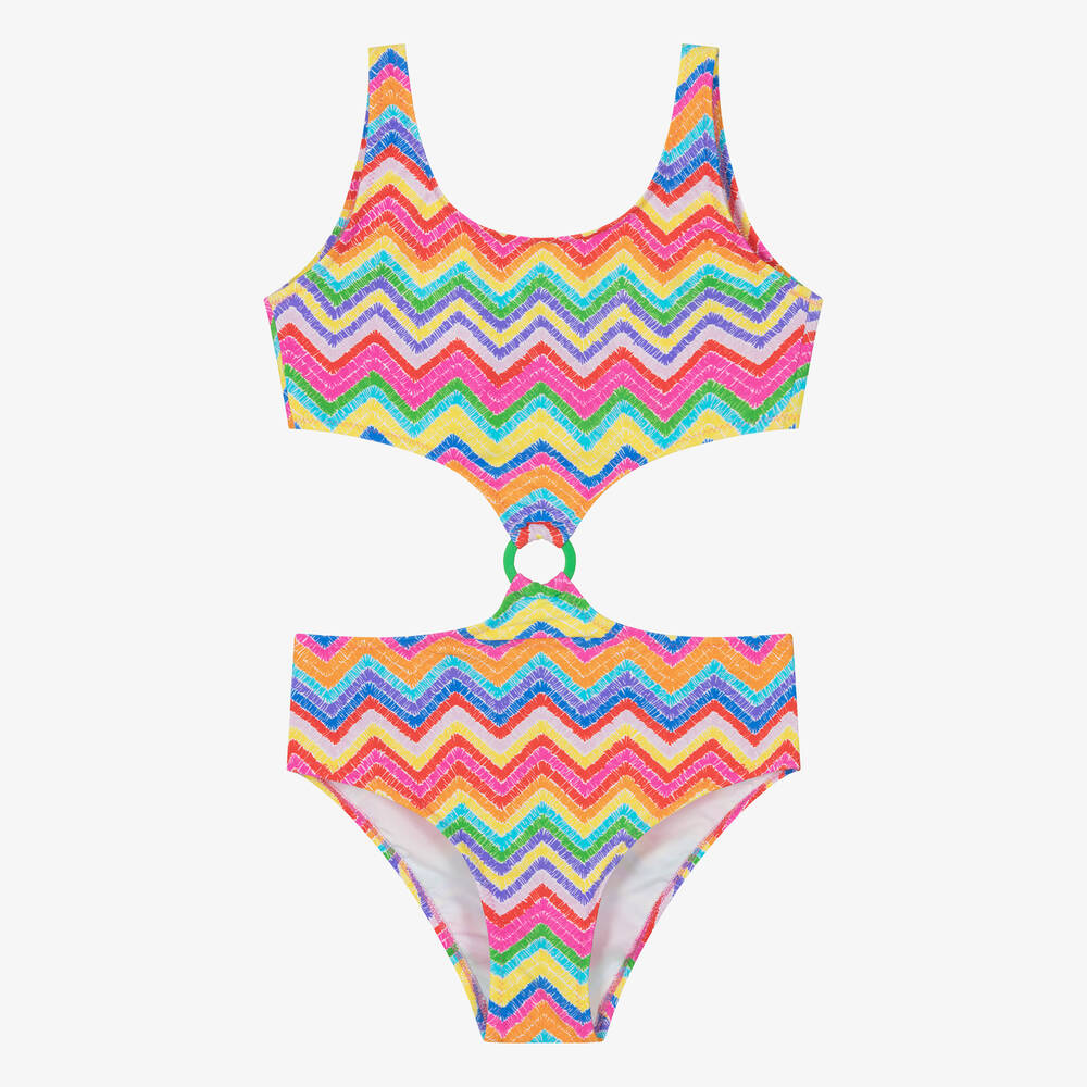 Nessi Byrd - Teen Girls Multicoloured Zig Zag Swimsuit (UV50)  | Childrensalon