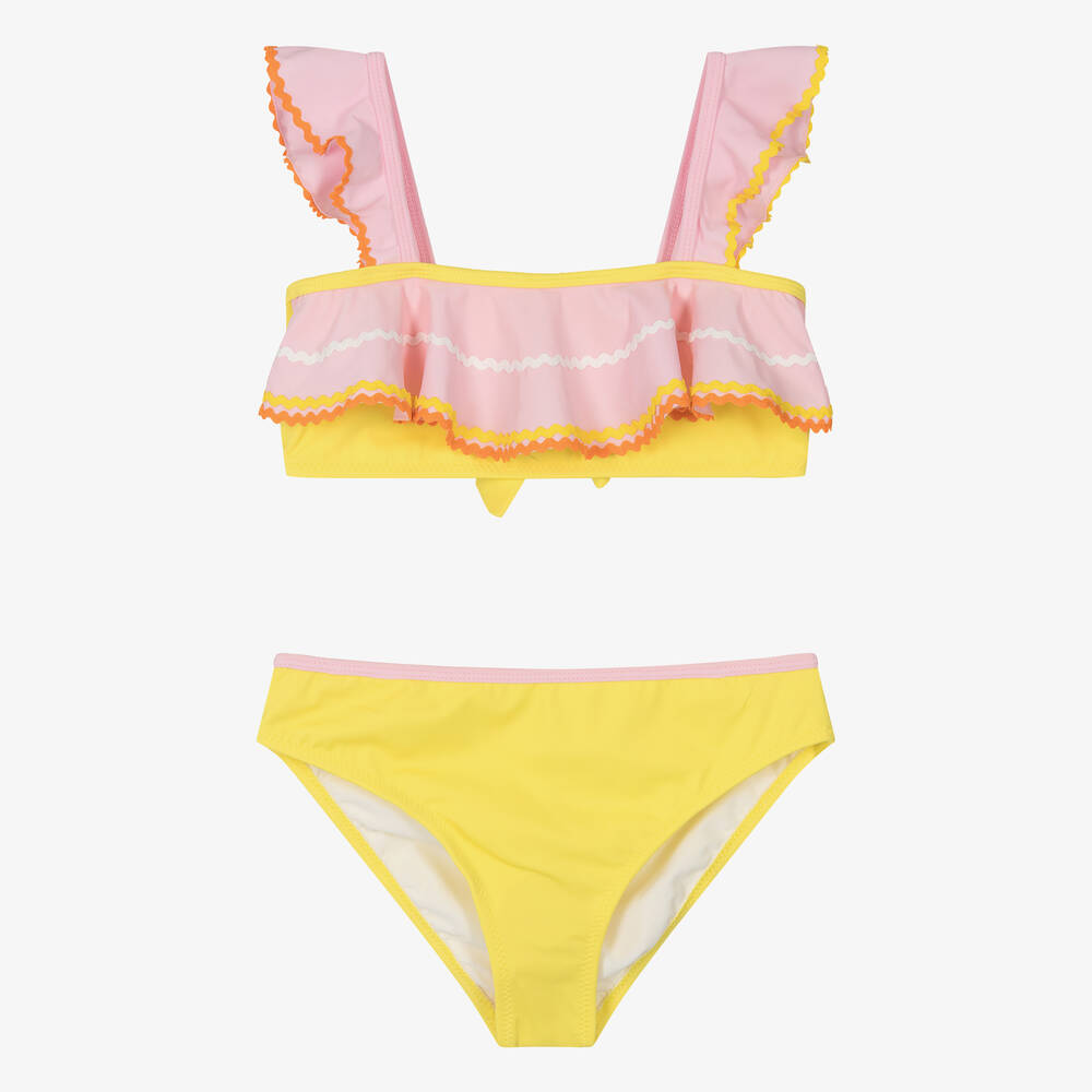 Nessi Byrd - Teen Girls Pink & Yellow Ric Rac Bikini (UV50) | Childrensalon