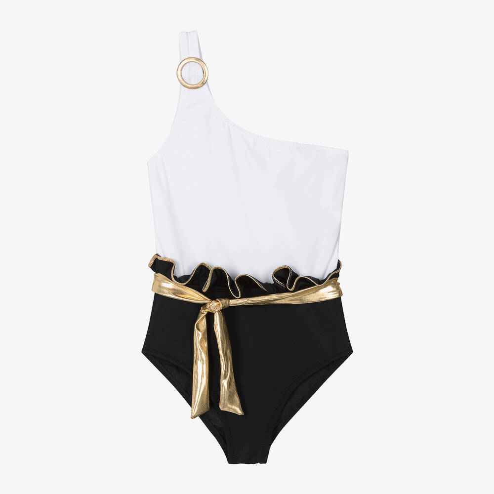Nessi Byrd - Teen Girls White & Black Swimsuit (UV50) | Childrensalon