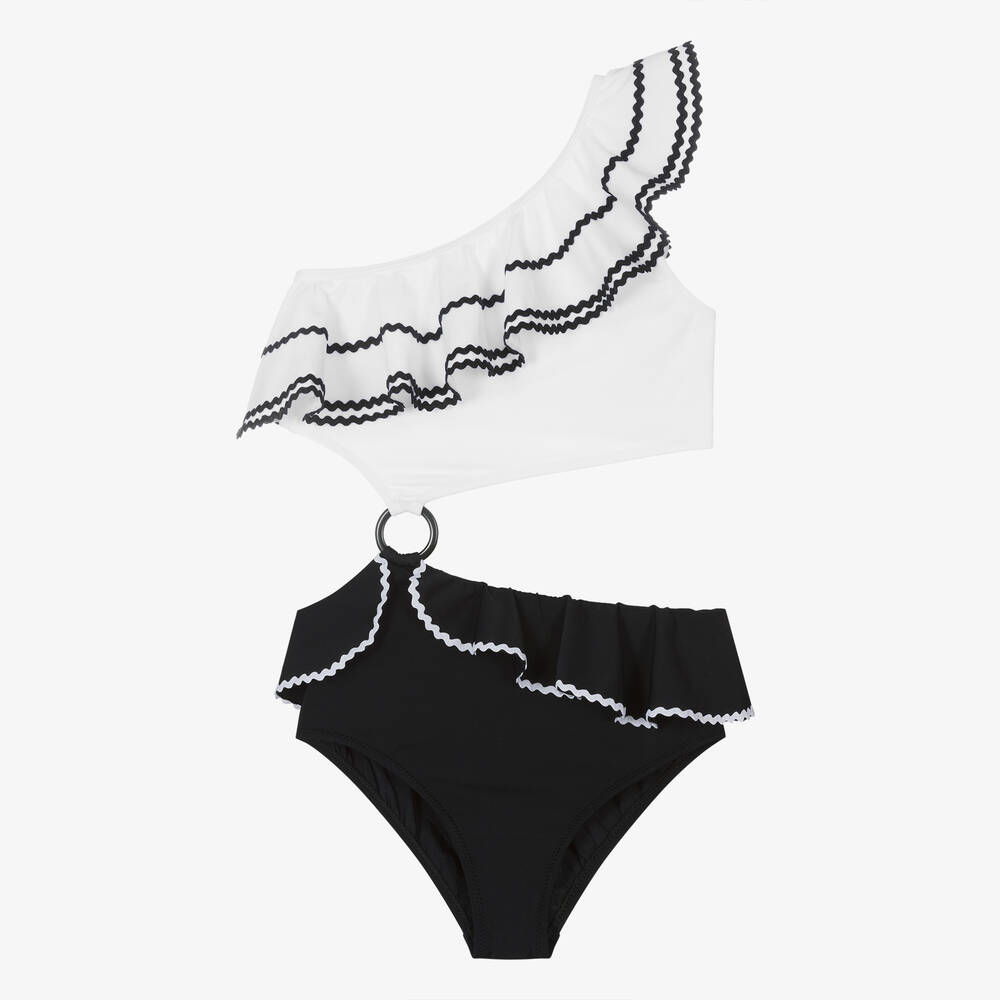 Nessi Byrd - Teen Girls White & Black Swimsuit (UV50) | Childrensalon