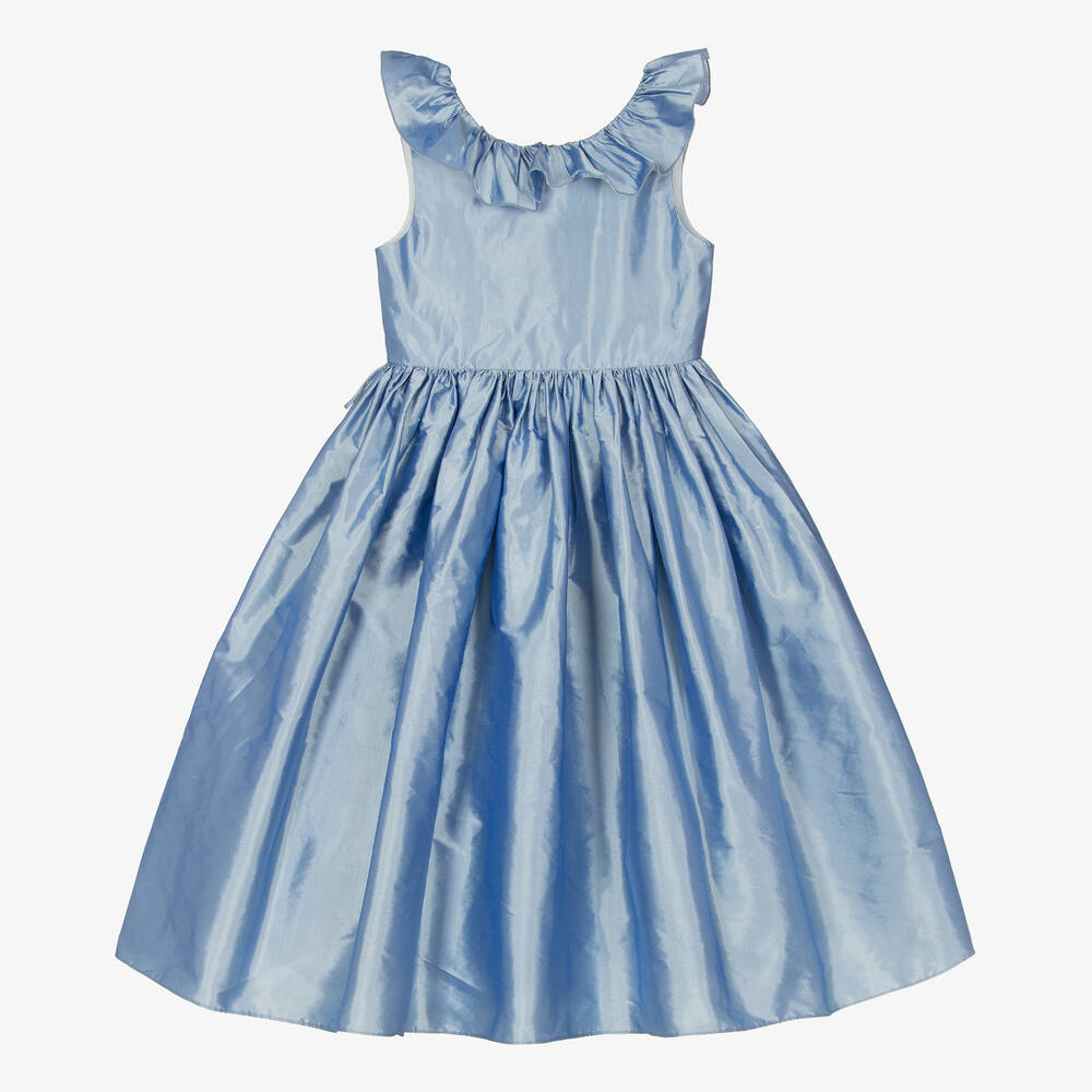 Nicki Macfarlane - Girls Blue Silk Dupion Dress | Childrensalon
