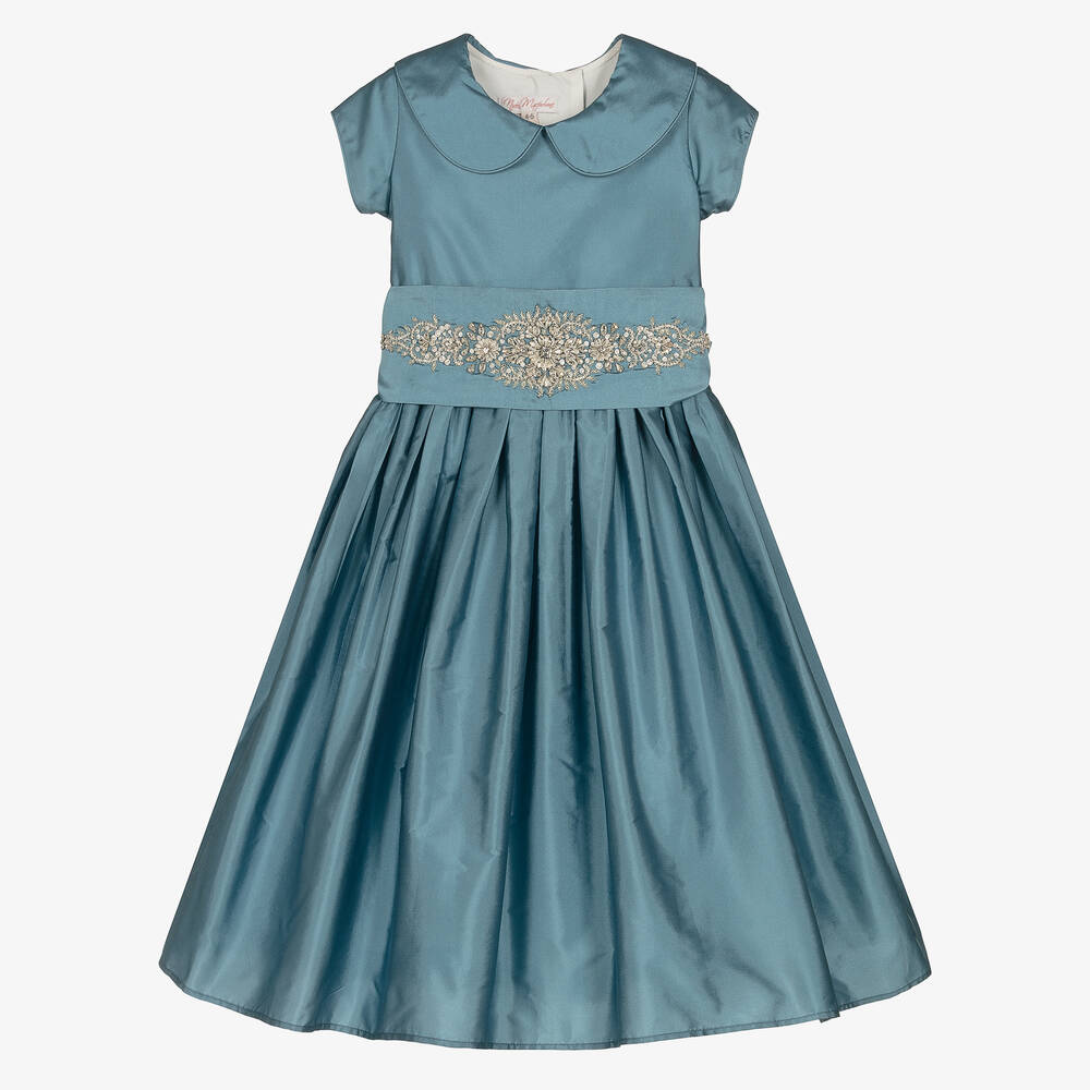 Nicki Macfarlane - Girls Blue Silk Taffeta Dress  | Childrensalon