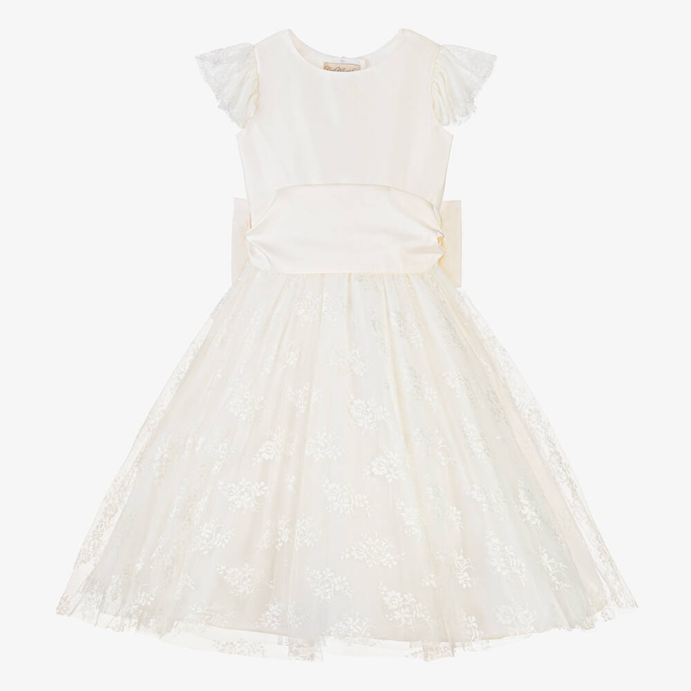 Nicki Macfarlane - Girls Ivory Silk & Lace Dress | Childrensalon
