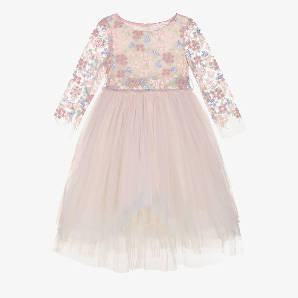 Nicki Macfarlane - Girls Pink Floral Tulle Dress  | Childrensalon