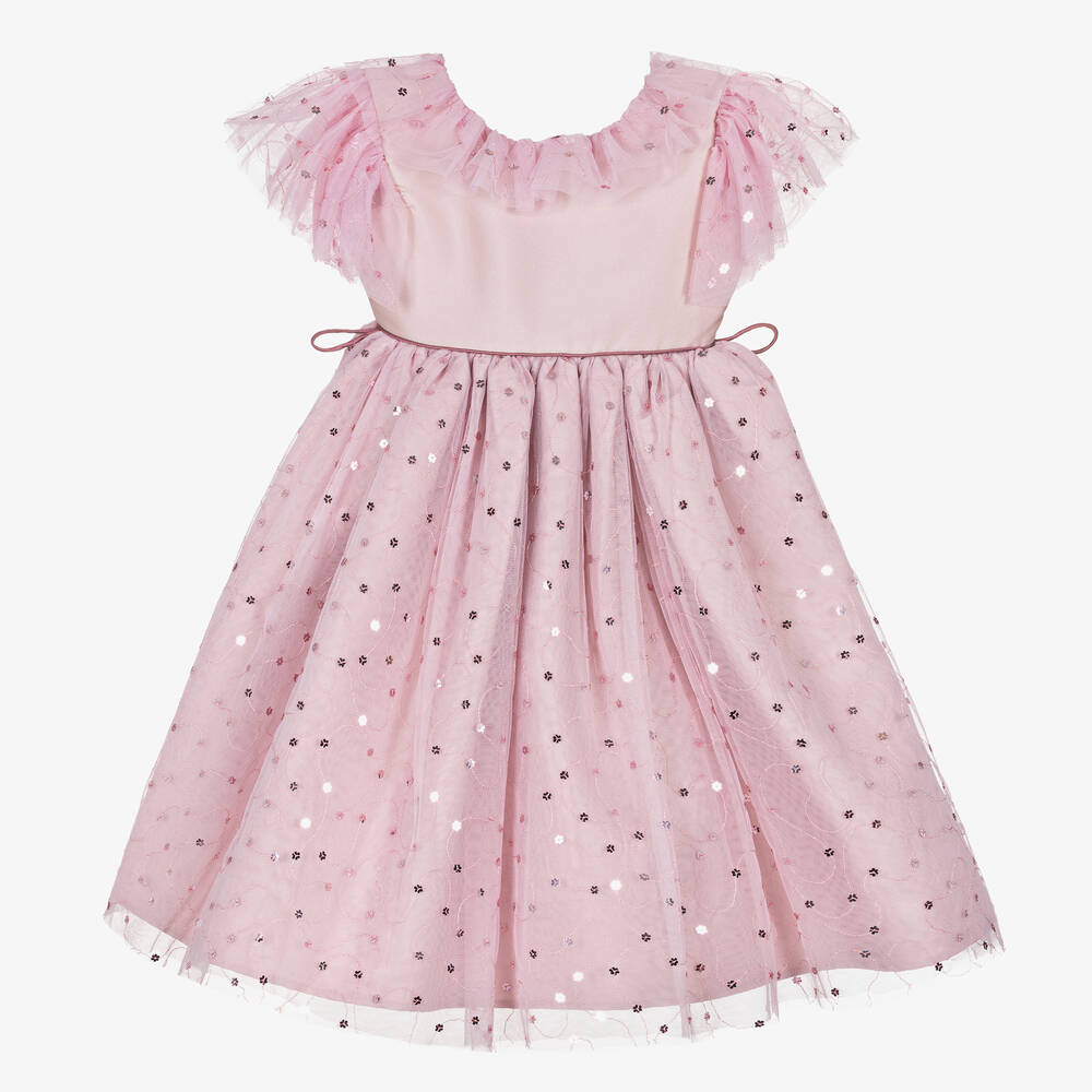 Nicki Macfarlane - Girls Pink Sequined Tulle Dress | Childrensalon