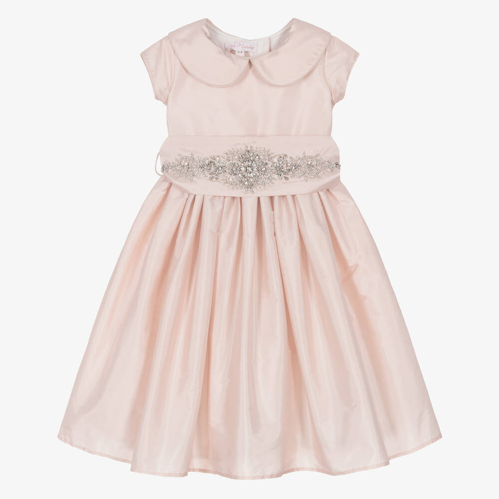 Nicki Macfarlane - Girls Pink Silk & Crystal Sash Dress  | Childrensalon
