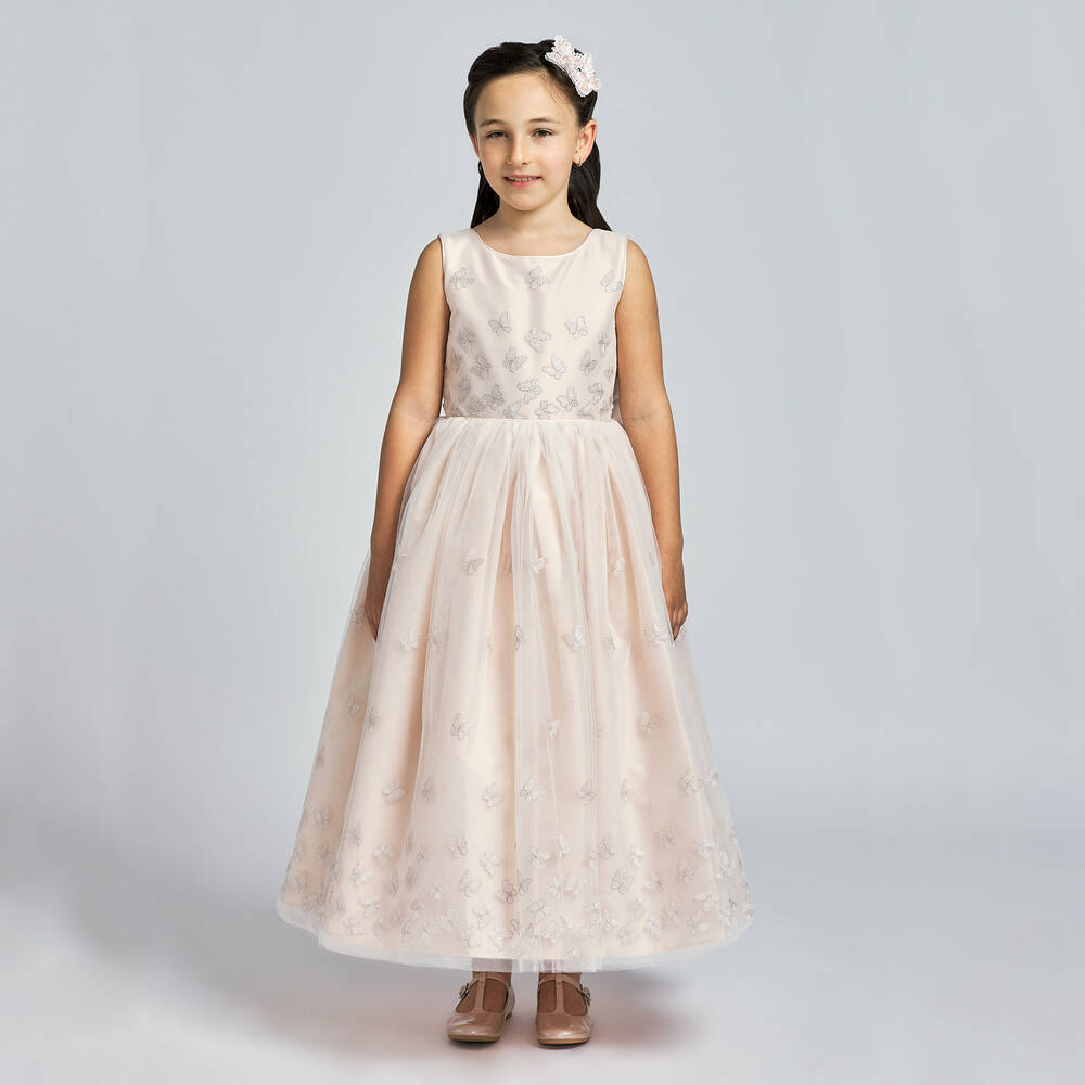 Nicki Macfarlane-Розовое платье из тафты и тюля с бабочками | Childrensalon