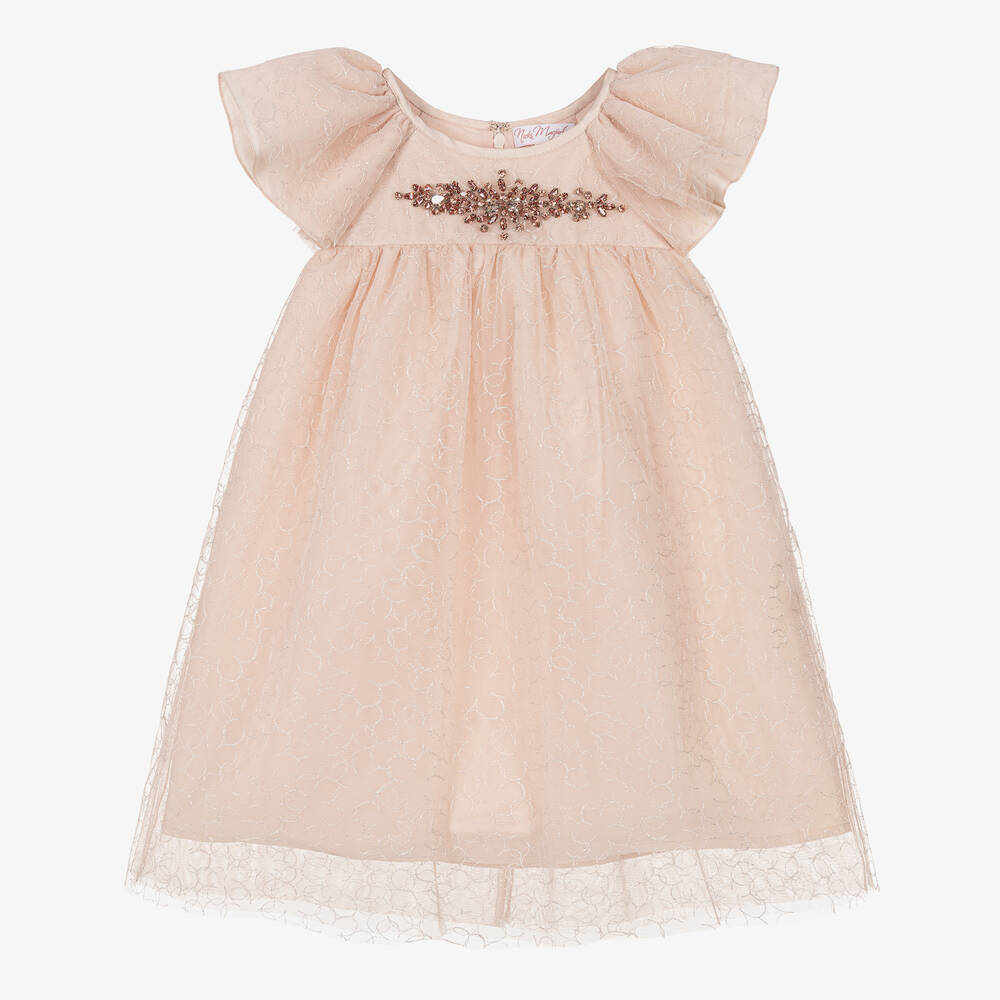 Nicki Macfarlane - Girls Pink Taffeta & Tulle Jewelled Dress  | Childrensalon
