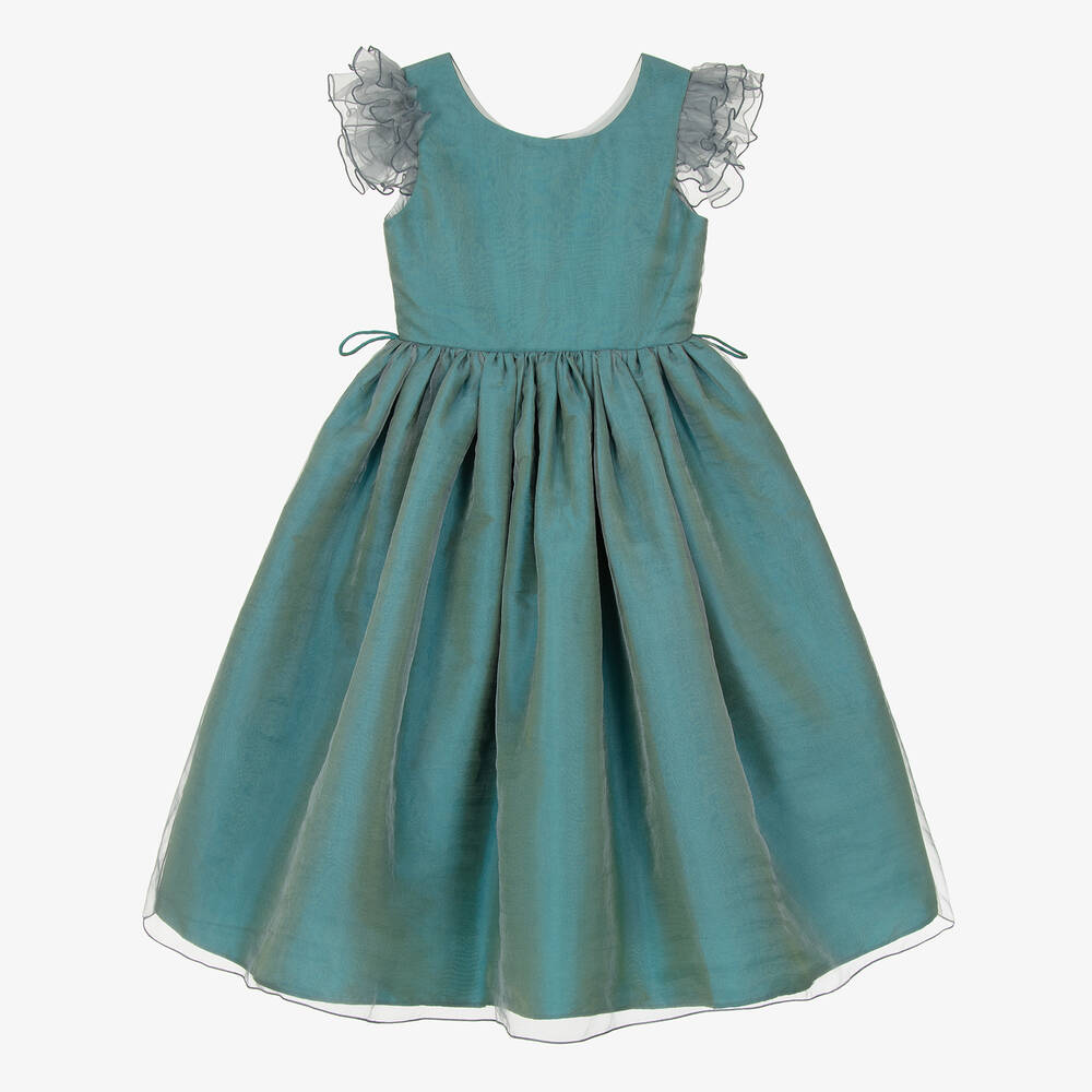 Nicki Macfarlane - Girls Sea Green Silk Organza Dress | Childrensalon