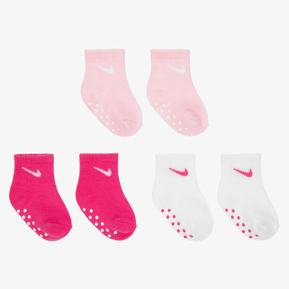 Nike - جوارب مزيج قطن محبوك لون أبيض وزهري (عدد 3) | Childrensalon