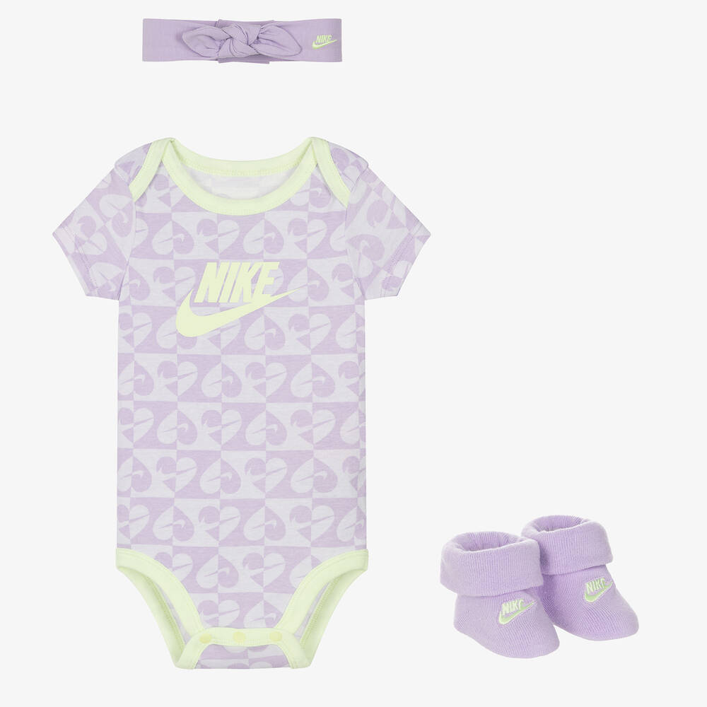 Nike - Baby Girls Lilac Cotton Babysuit Set | Childrensalon