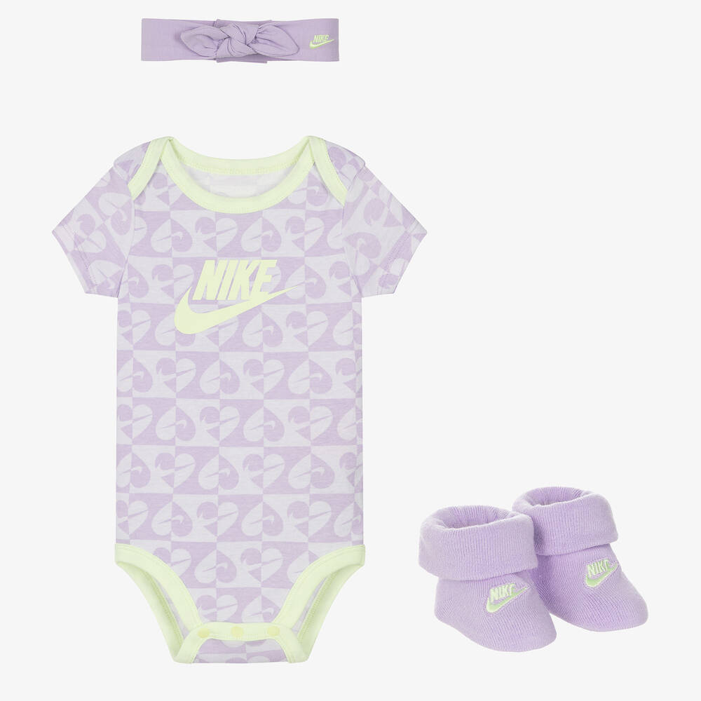 Shop Nike Baby Girls Lilac Cotton Babysuit Set In Purple