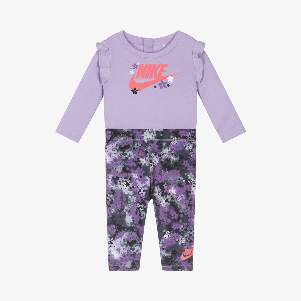 Nike - Baby Girls Purple Floral Leggings Set | Childrensalon