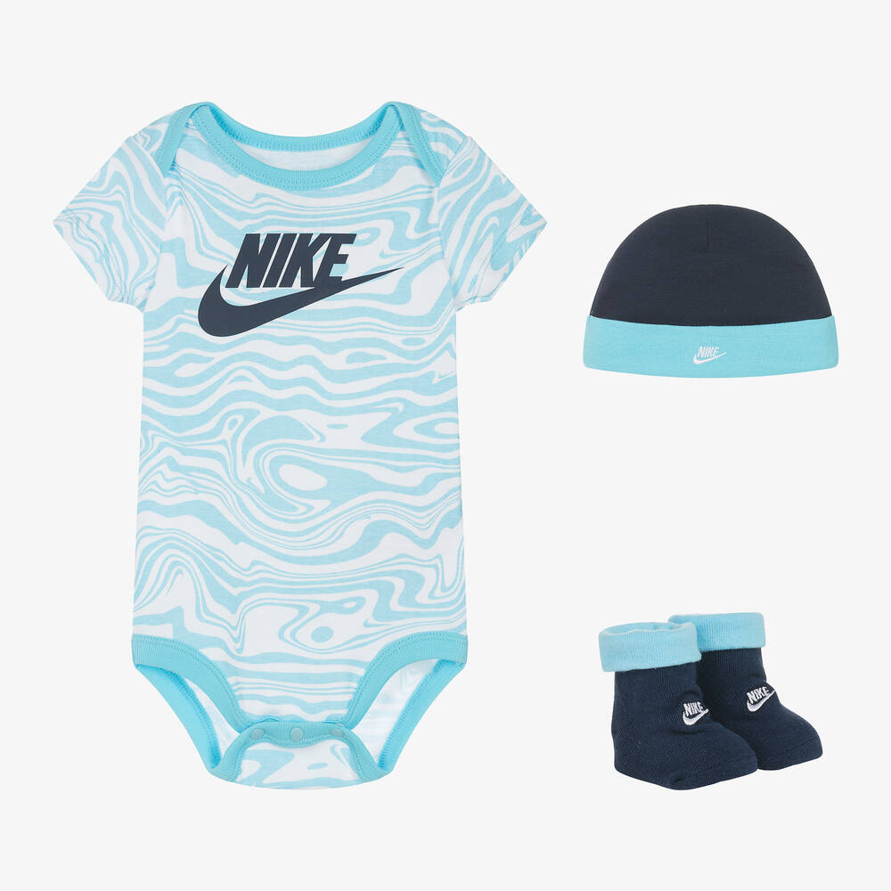 Nike - Blue Cotton Marble-Print Babysuit Set | Childrensalon