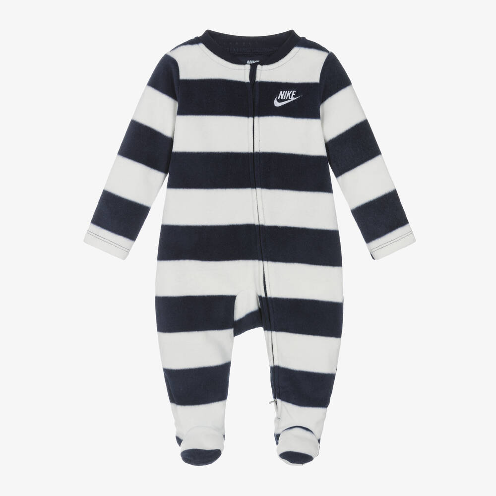 Nike - Blue Striped Fleece Babygrow | Childrensalon