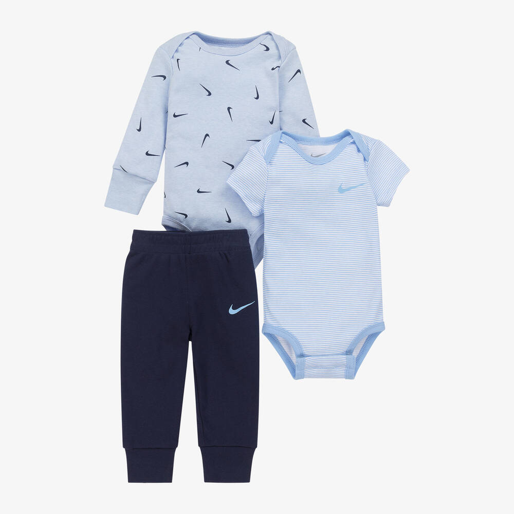 Nike - Blue Swoosh Print Cotton Baby Joggers Set  | Childrensalon