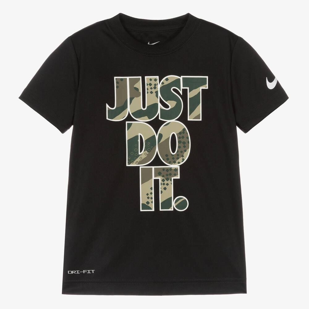 Nike - Boys Black Camouflage Slogan T-Shirt | Childrensalon