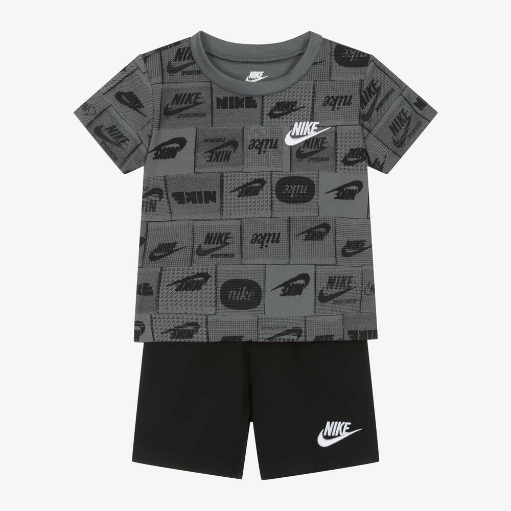 Nike - طقم شورت قطن لون أسود ورمادي داكن للأولاد | Childrensalon