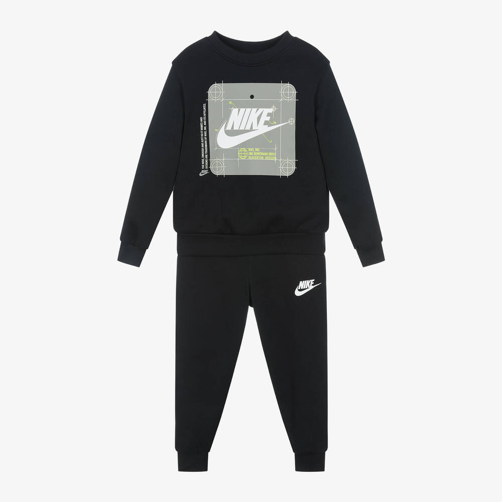 Nike - Boys Black Graphic Print Cotton Tracksuit | Childrensalon