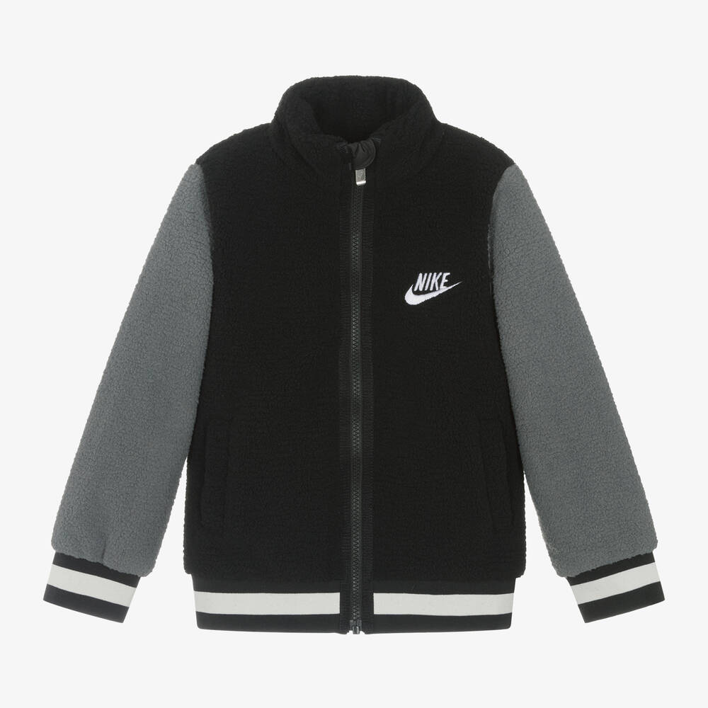 Nike - Boys Black Teddy Fleece Bomber Jacket | Childrensalon