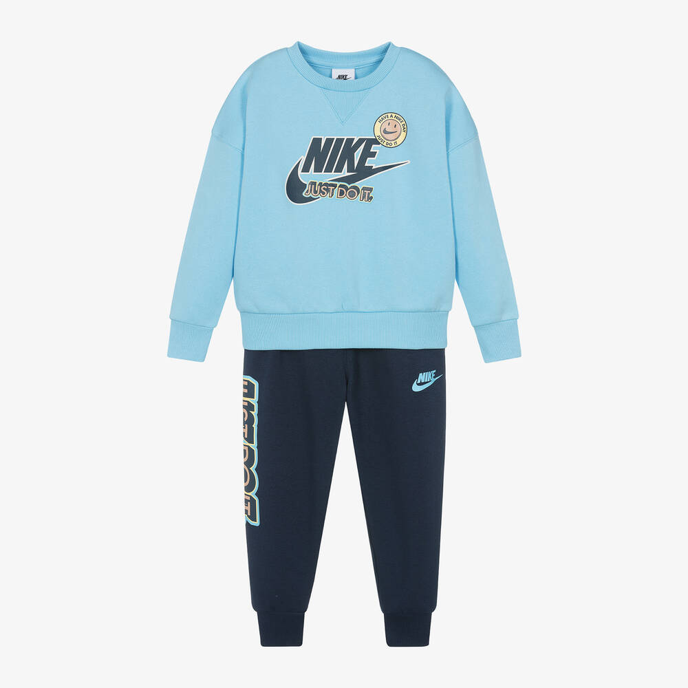 Shop Nike Boys Blue Cotton Graphic Tracksuit