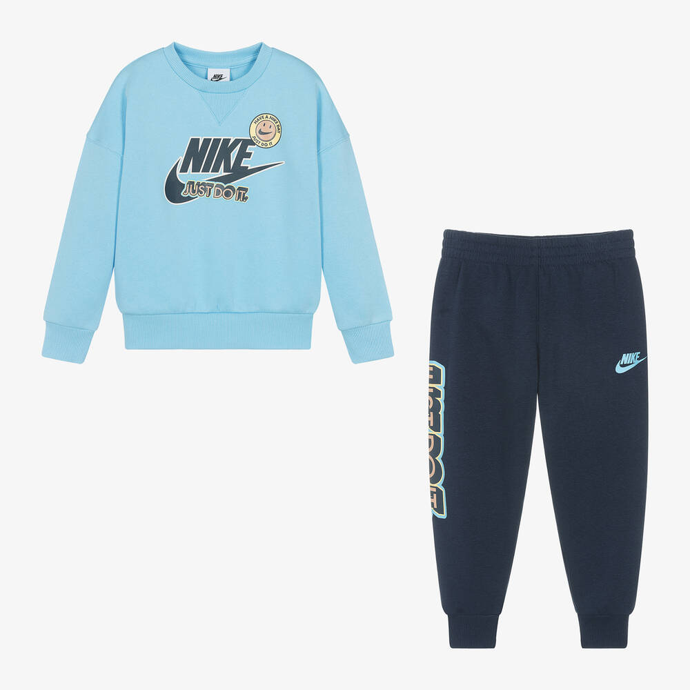Nike - Boys Blue Cotton Graphic Tracksuit | Childrensalon