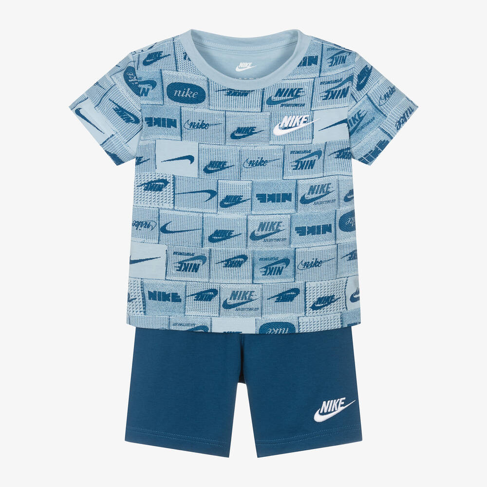 Nike - طقم شورت قطن جيرسي لون أزرق للأولاد | Childrensalon