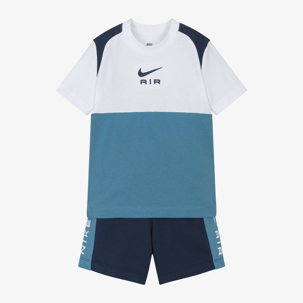 Nike - طقم شورت مزيج قطن لون أبيض وأزرق للأولاد | Childrensalon