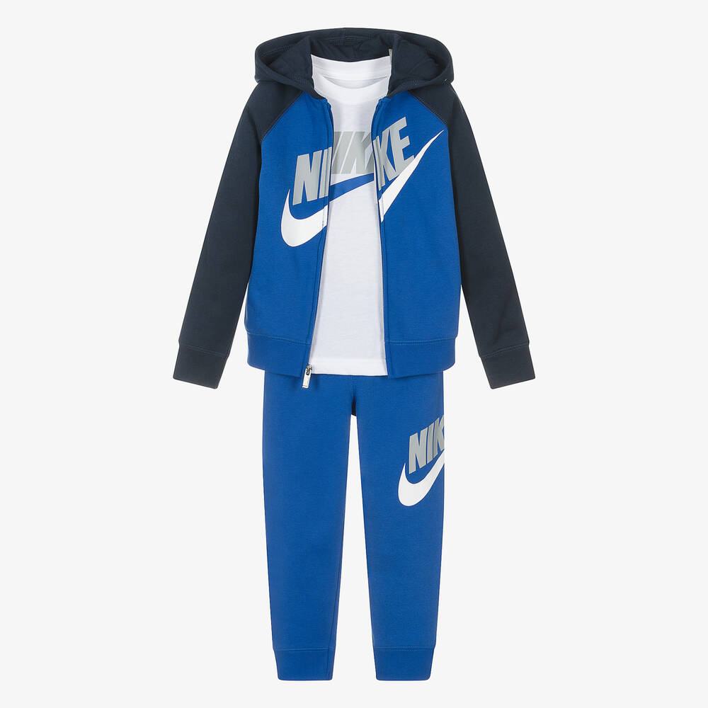Nike - Baumwoll-Trainingsanzug Childrensalon Blau/Weiß 