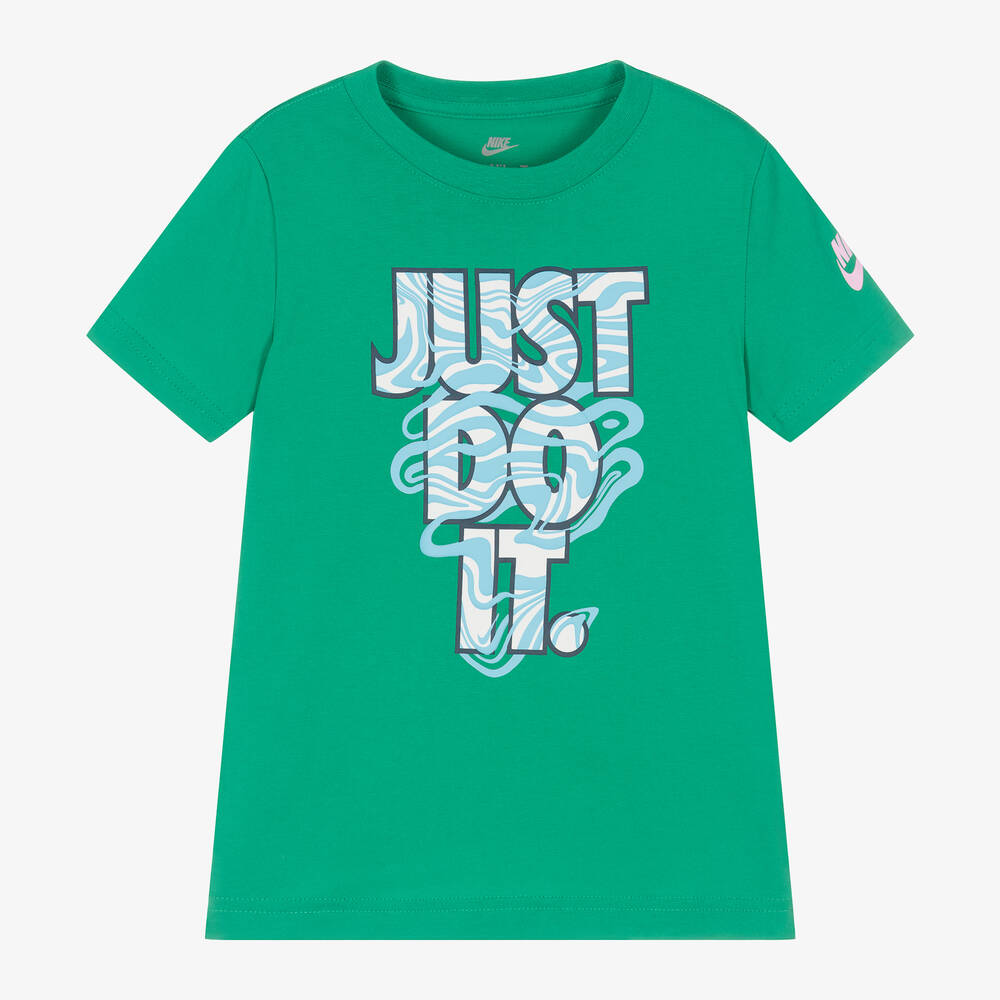 Nike - Boys Green Cotton Just Do It T-Shirt | Childrensalon