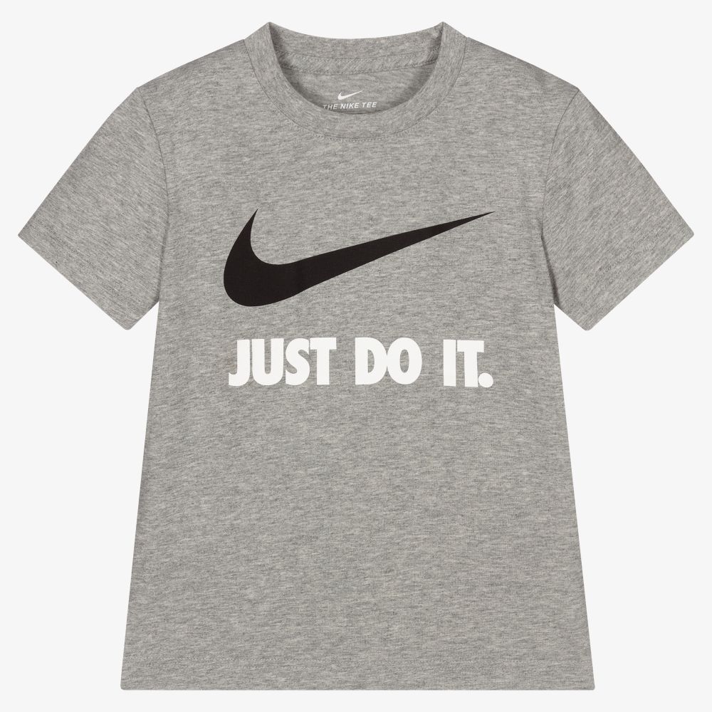 Nike - Boys Grey Cotton Logo T-Shirt | Childrensalon