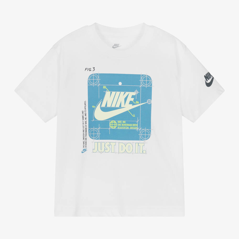 Nike - Boys White Graphic Print Cotton T-Shirt | Childrensalon