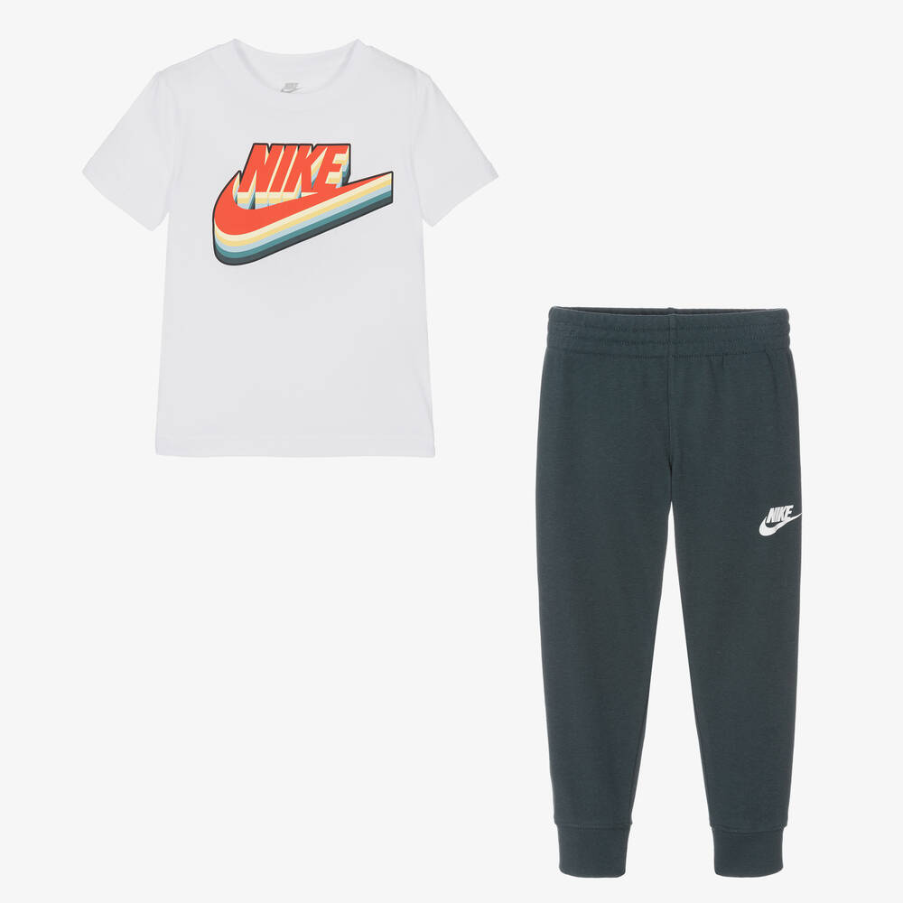 Nike - Boys White & Green Logo Joggers Set | Childrensalon