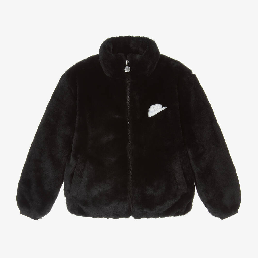 Nike - Girls Black Faux Fur Jacket | Childrensalon