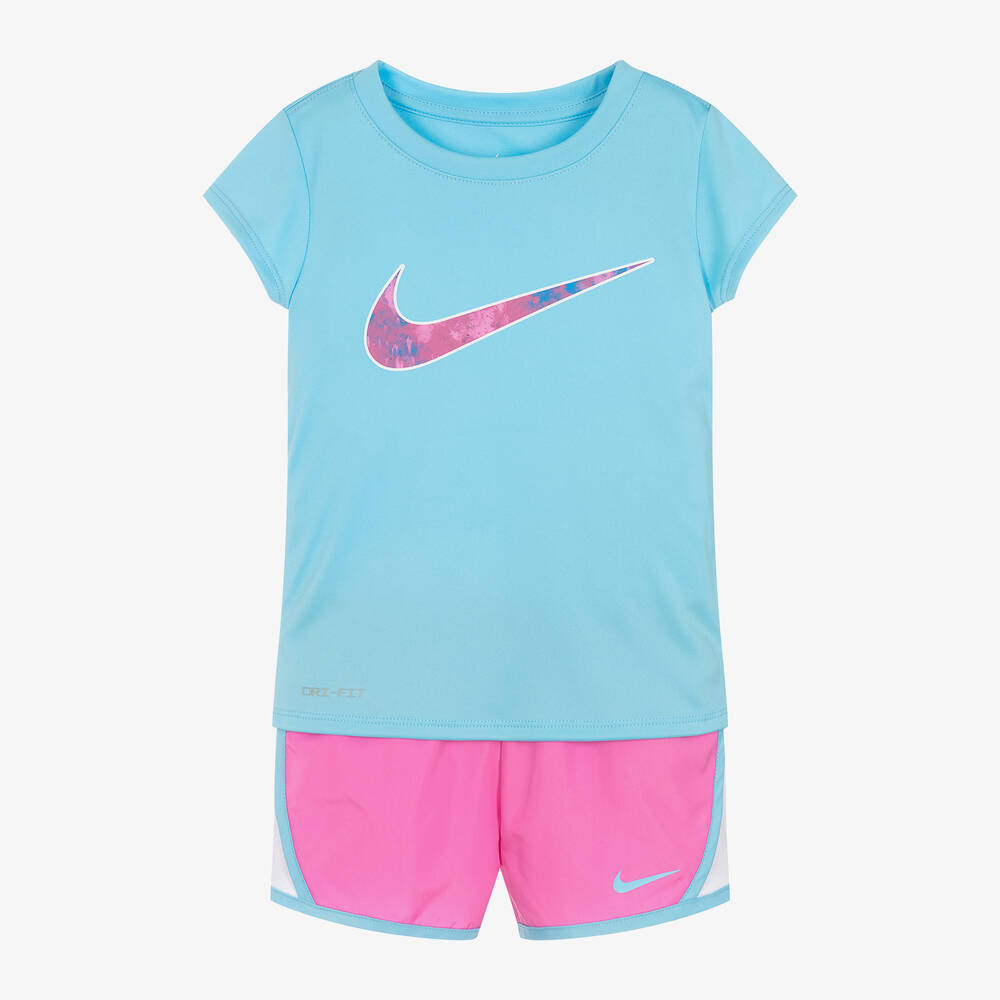Nike - Girls Blue & Pink Dri-Fit Shorts Set | Childrensalon