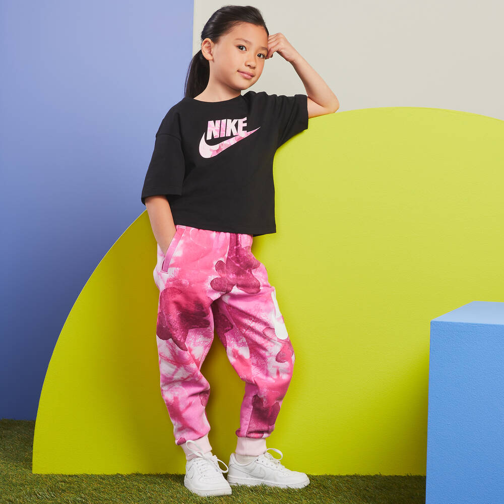 Nike - Girls Pink & Black Sports Leggings Set