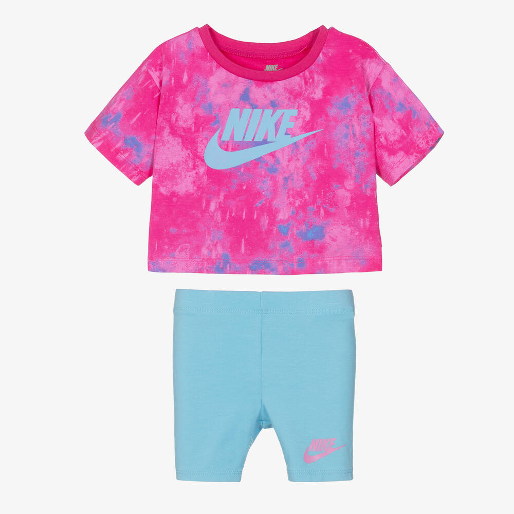Shop Nike Girls Pink & Blue Cotton Shorts Set