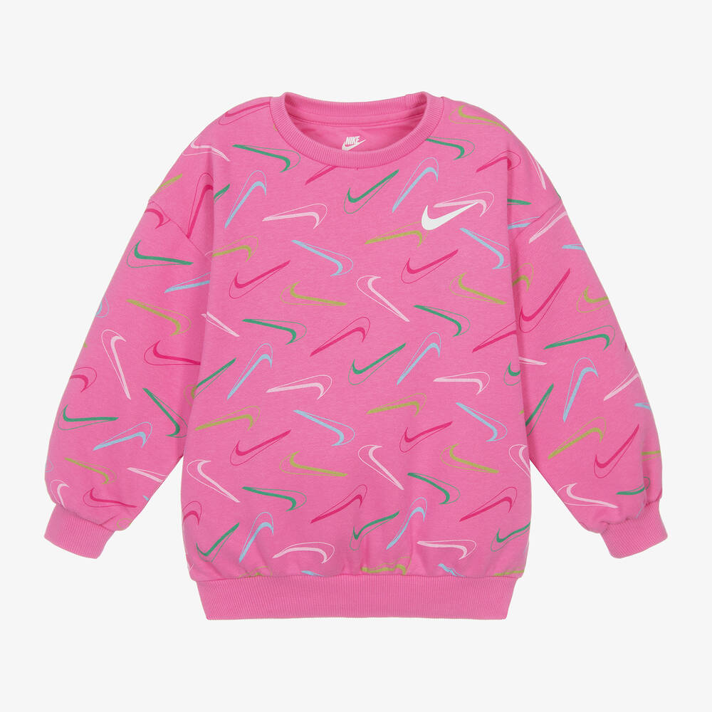 Nike - Girls Pink Cotton Swoosh Sweatshirt | Childrensalon