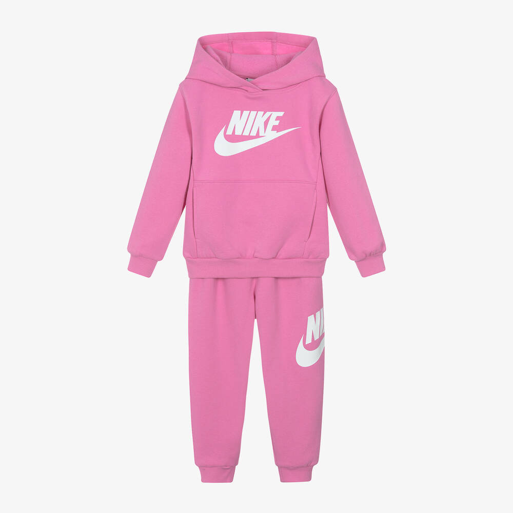 Nike - Girls Pink Cotton Swoosh Tracksuit | Childrensalon