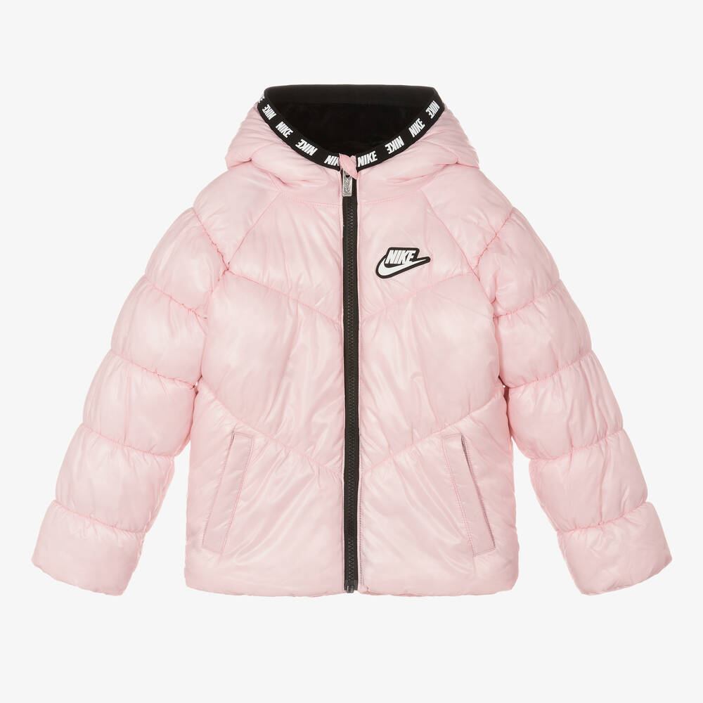 Nike Kids' Girls Pink Puffer Hooded Jacket