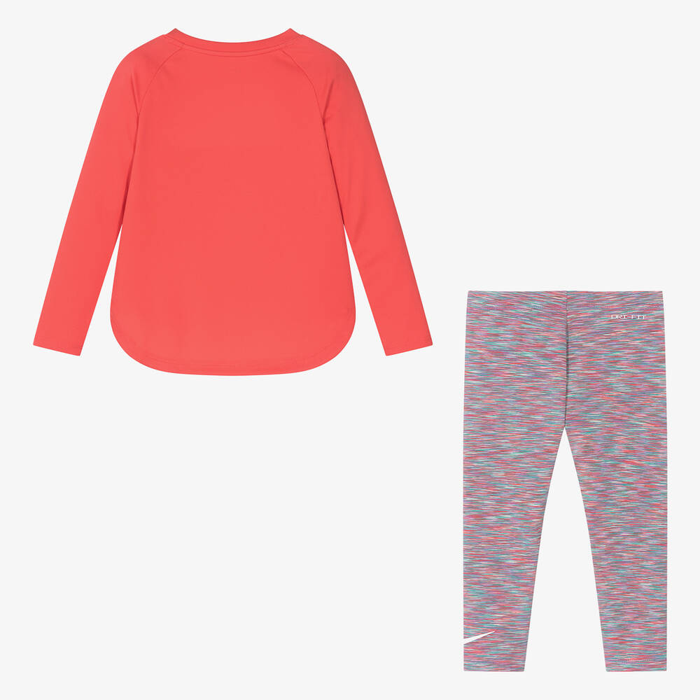 Nike - Girls White & Pink Sports Leggings Set