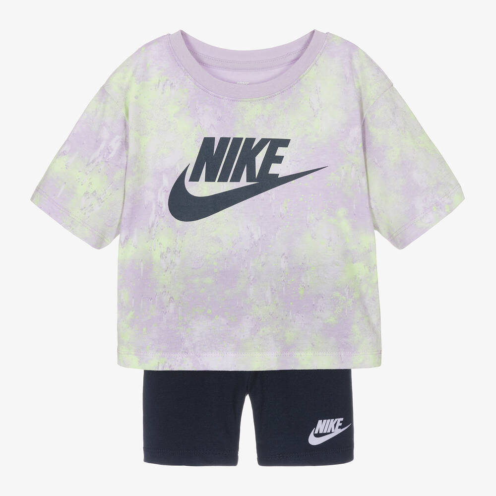 Nike - طقم شورت مزيج قطن لون كحلي وأرجواني للبنات | Childrensalon