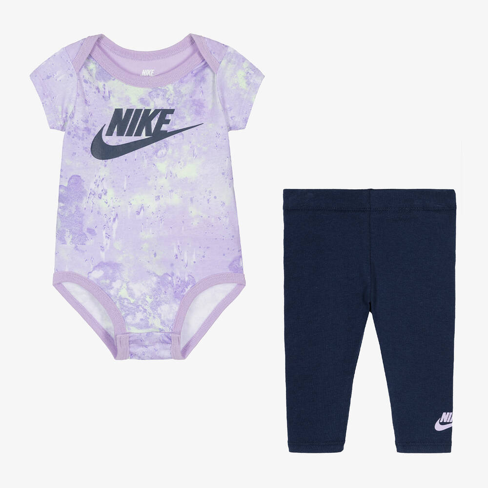 Nike Girls Purple Cotton Babysuit Set In Blue