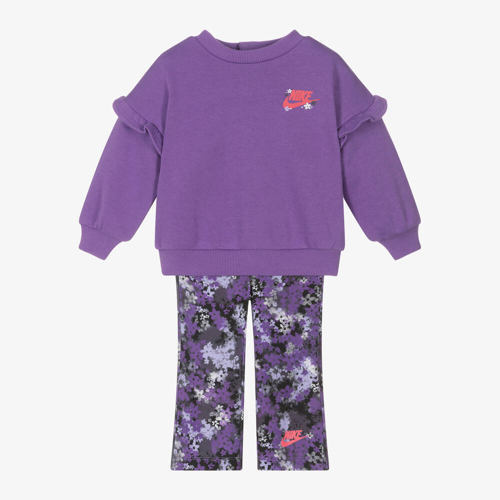 Nike - Girls Purple Floral Leggings Set | Childrensalon