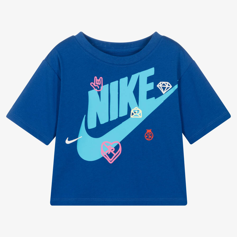 Nike - T-shirt bleu roi en coton fille | Childrensalon